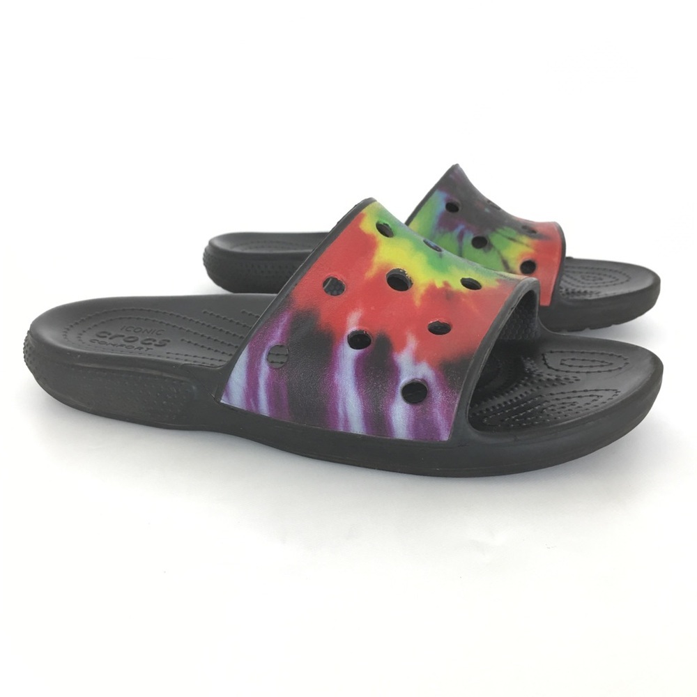 Crocs Tie-dye Rainbow Slides Sandals Women’s Size 7 Casual Summer Shoes